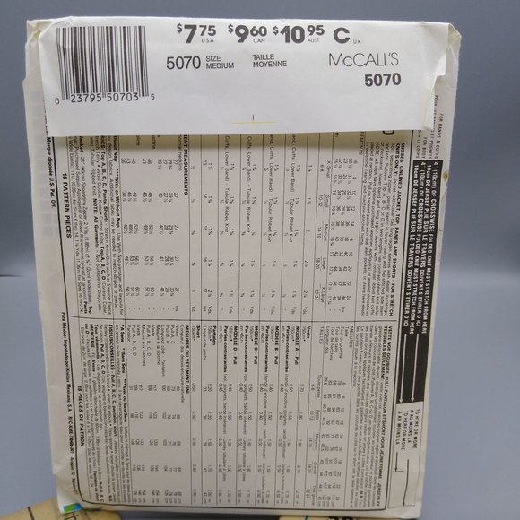 UNCUT Vintage Sewing PATTERN McCalls 5070, Misses Stretch Knits 1987 Jacket Top - Picture 3 of 3